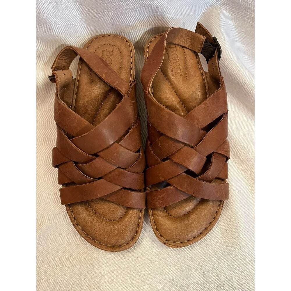 Born‎ Cork Platform Laila Brown Leather Woven Wedge Comfort Sandals Women 7 NEW